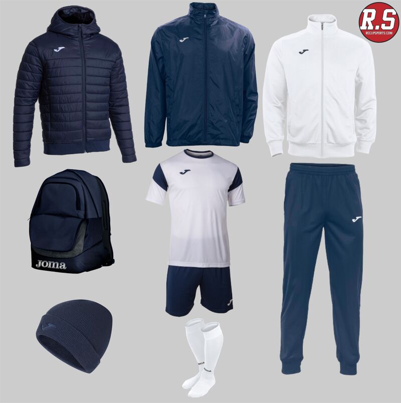 Pack Joma Club – Équipement Football Complet bleu marine blanc (Survêtement, Maillot, Short, Chaussettes, Coupe-Vent)