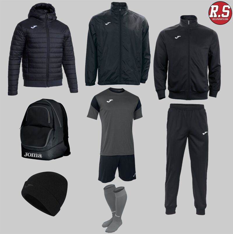 Pack Joma Club – Équipement Football Complet gris noir (Survêtement, Maillot, Short, Chaussettes, Coupe-Vent)