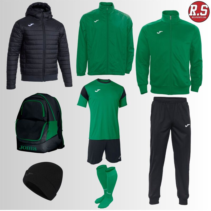 Pack Joma Club – Équipement Football Complet vert noir(Survêtement, Maillot, Short, Chaussettes, Coupe-Vent)